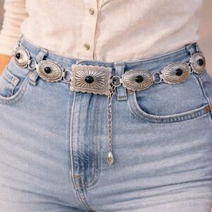 Concho Silver and Black Western Belt